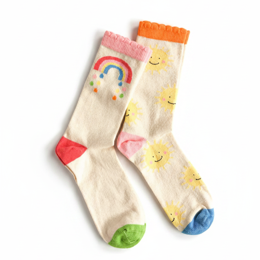Vintage Rainbow And Sun 2 Pack Socks