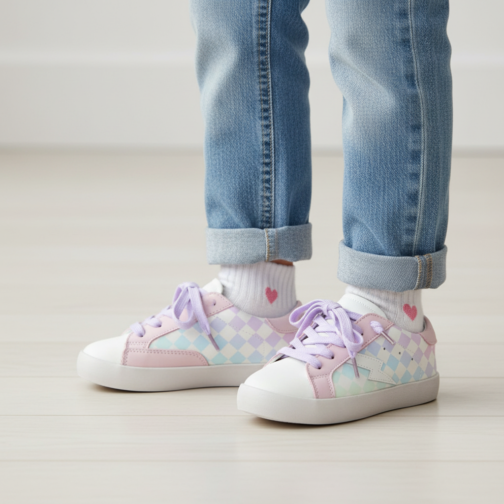 Stacy Pastel Checkered Lightning Bolt Sneakers
