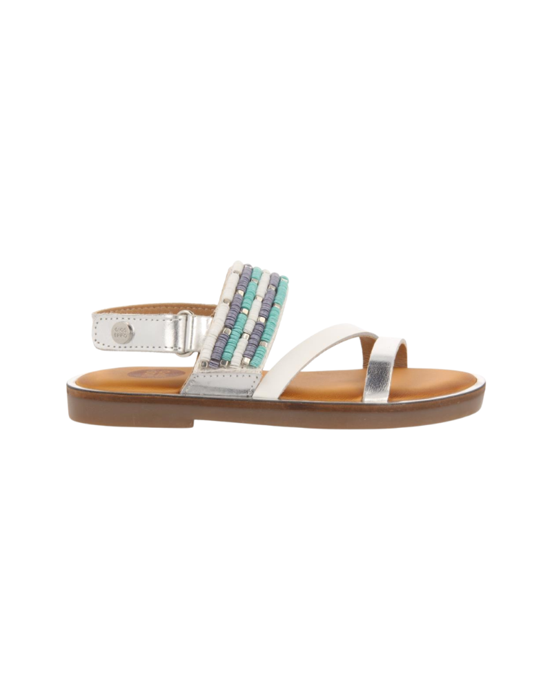 White Leather Sandals With Blue Stone Details For Girls Boquira image 3