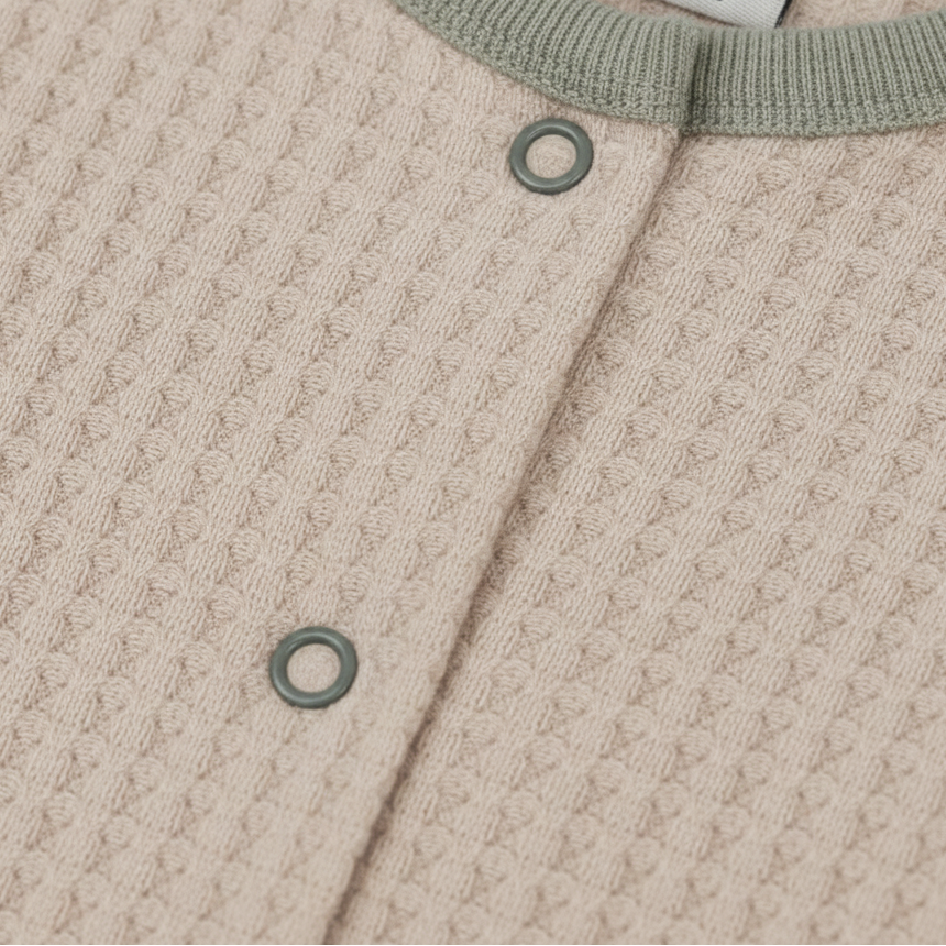 Beige Waffle Footsie With Contrast Green