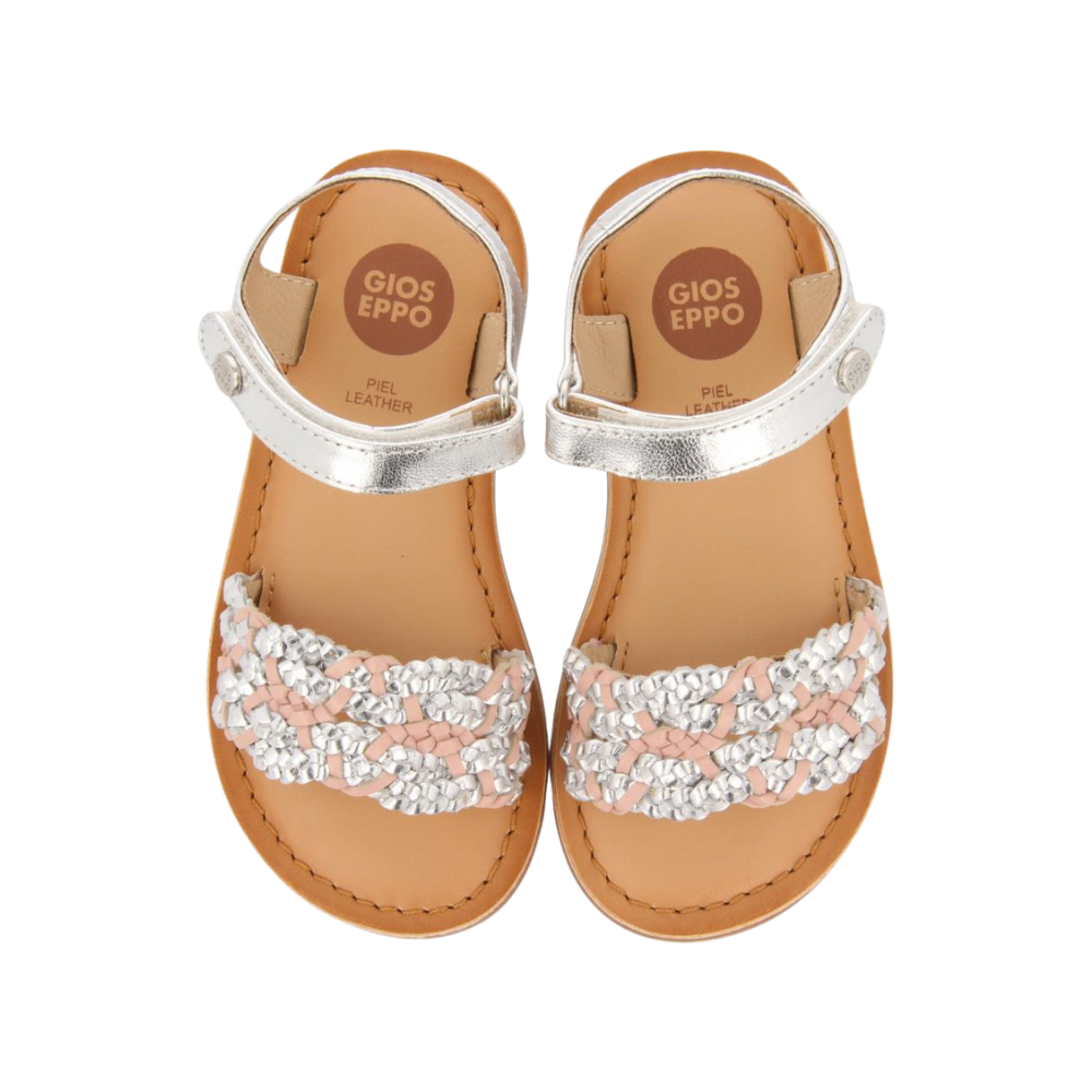Two Color Braided Leather Sandals In Silver Color image 2