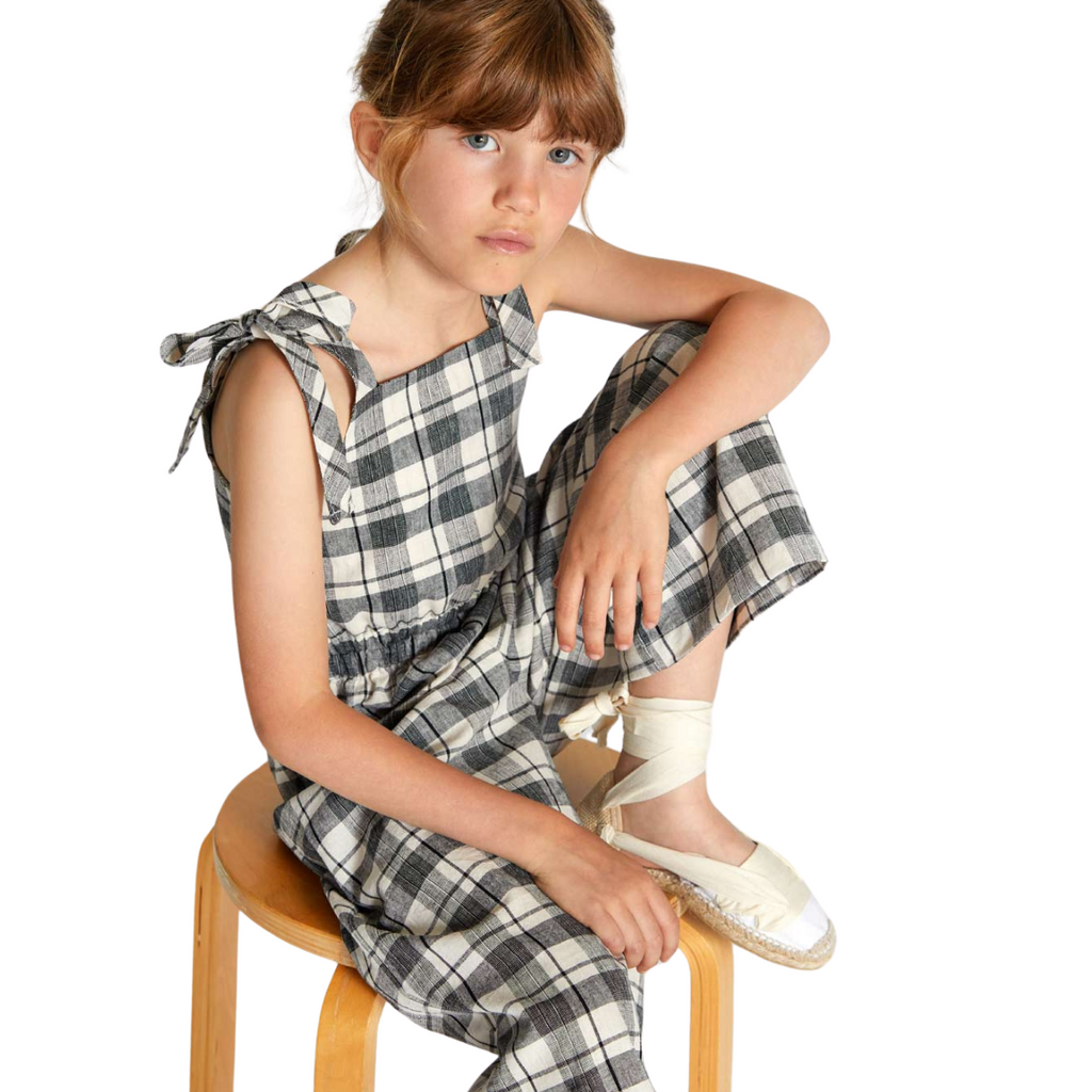 Black And Ivory Plaids Sky Jumpsuit image 0