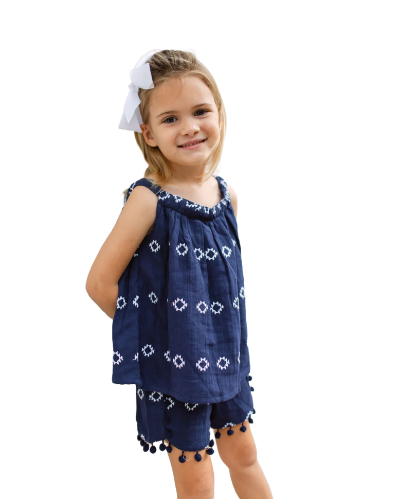 Colette Girl's Top And Short Set Navy Embroidery image 1