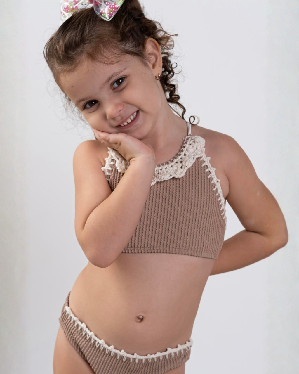 2 PC Tan Crochet Detail