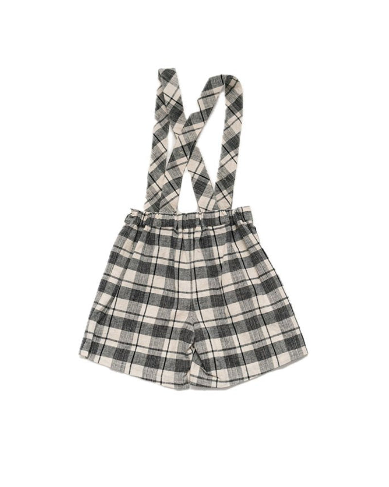 Black And Ivory Plaids Nature Shorts With Suspenders image 3
