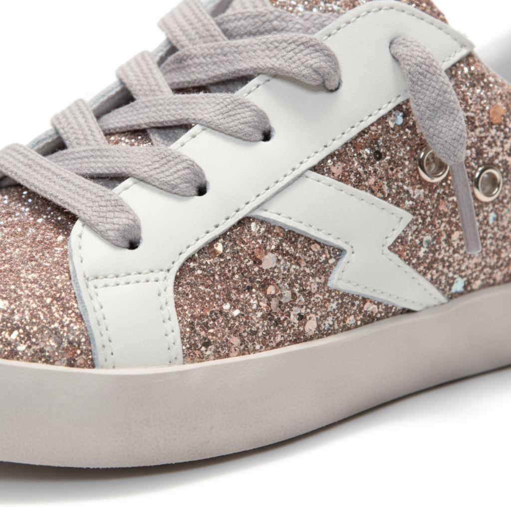 Ruby Rose Gold Glitter Lightning Bolt Sneakers