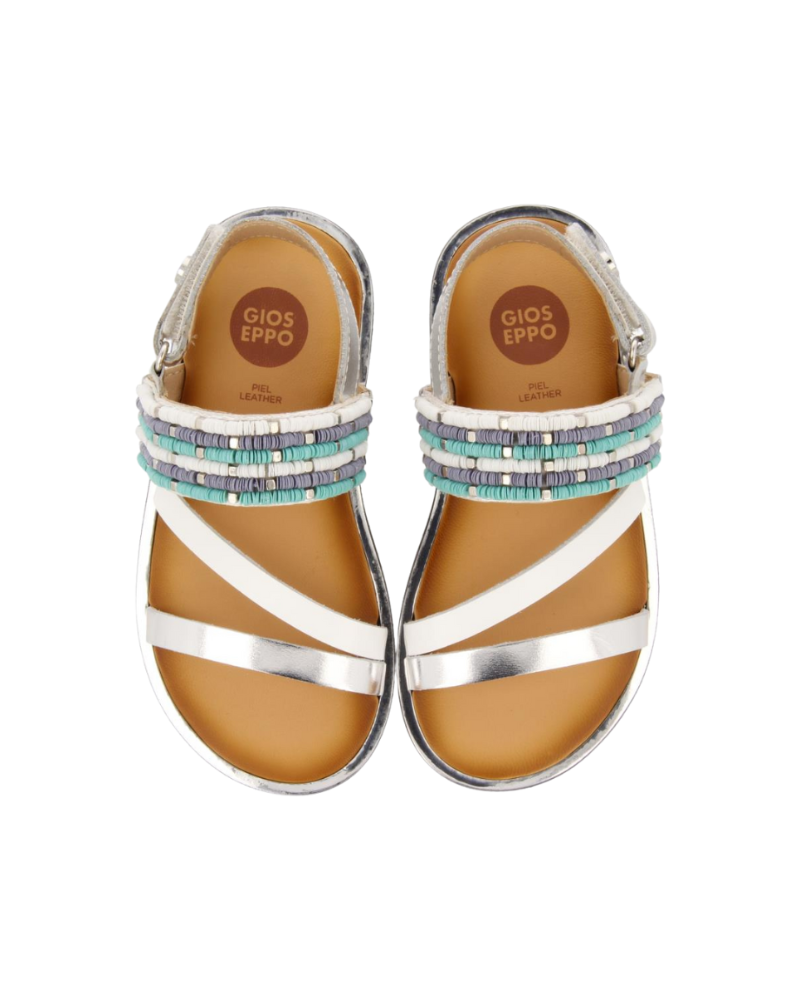 White Leather Sandals With Blue Stone Details For Girls Boquira image 2