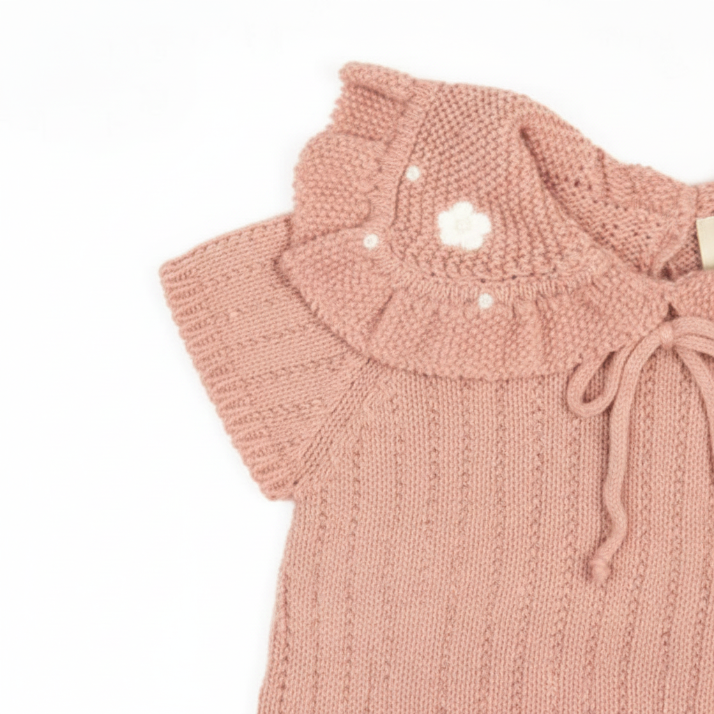 Dusty Pink Crochet Collar Romper