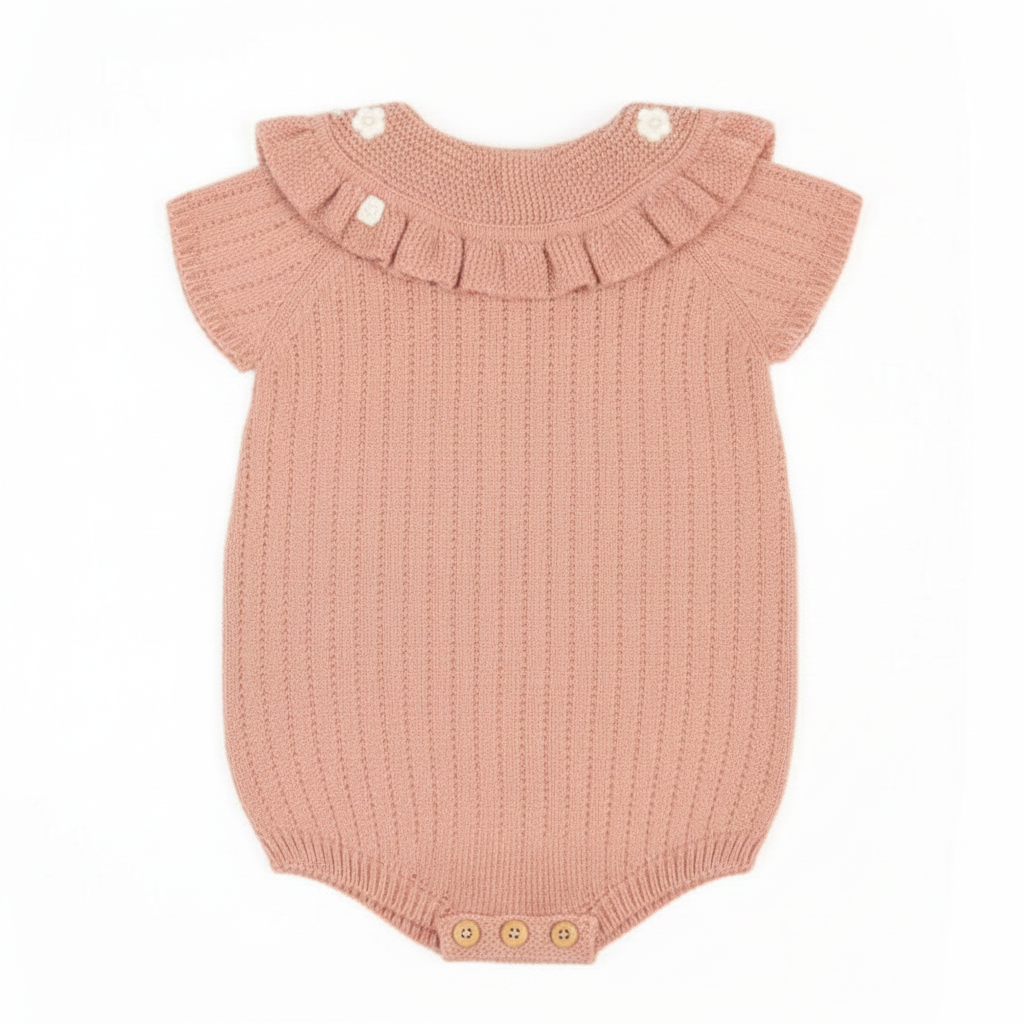 Dusty Pink Crochet Collar Romper