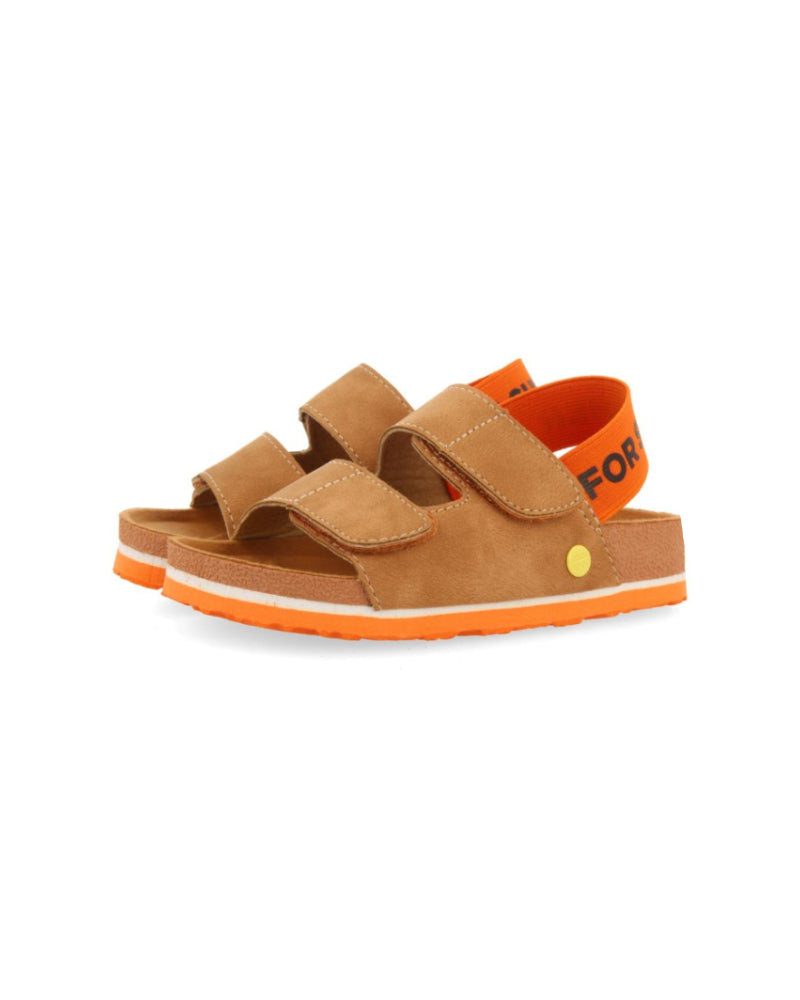 Courgis Boys Tan Footbed Sandals With Orange Details And Text - Brown, 34 image