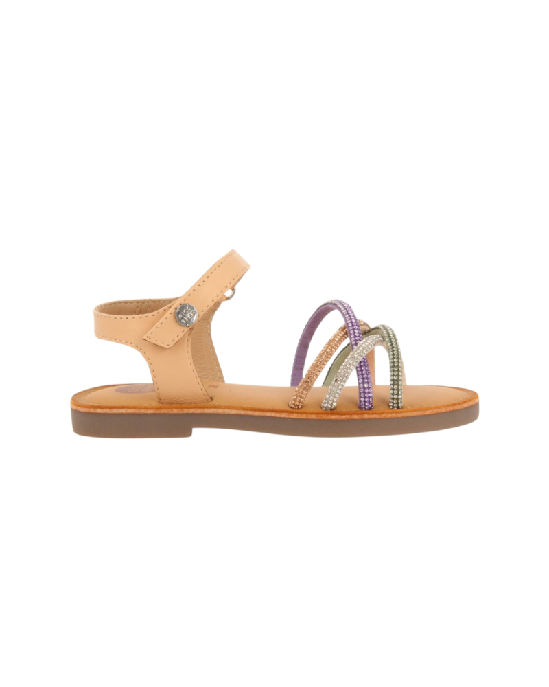 Nude Sandals With Multicolor Rhinestones Straps For Girl Affile image 1