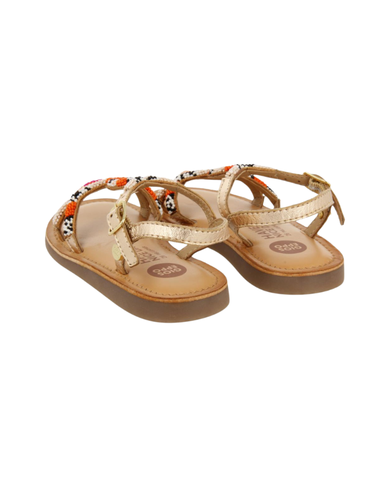 Calapan Girls Leather Sandals With Pink Geometric Embroidery image 2