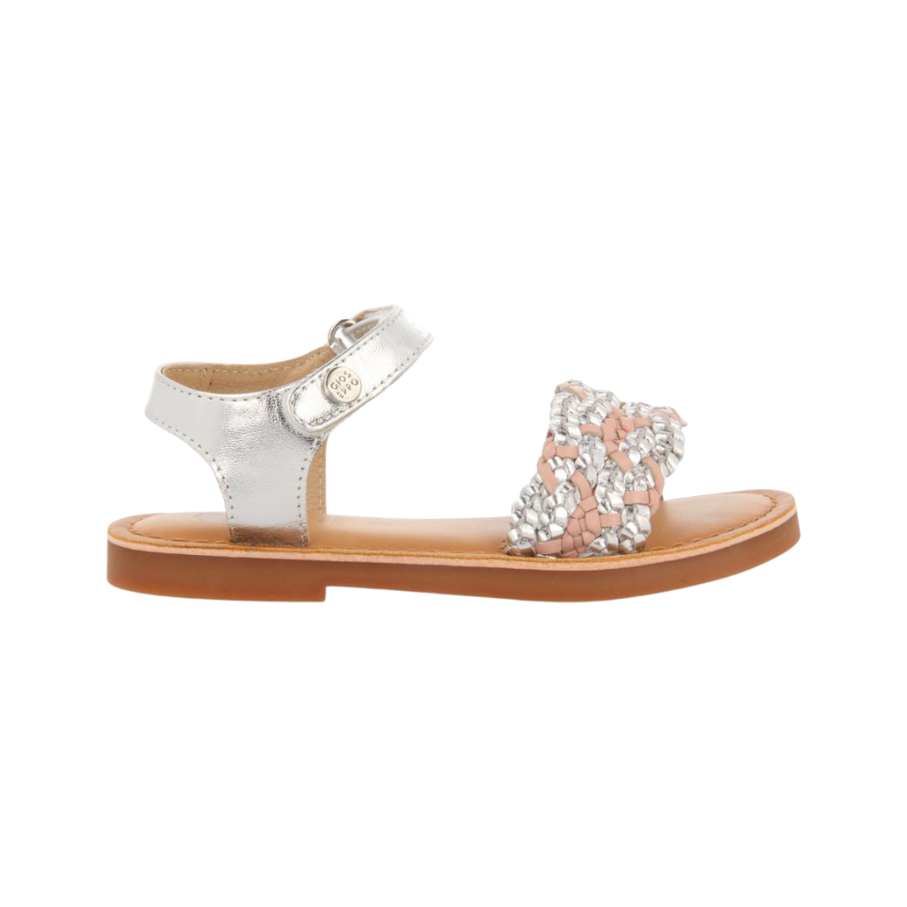 Two Color Braided Leather Sandals In Silver Color image 1