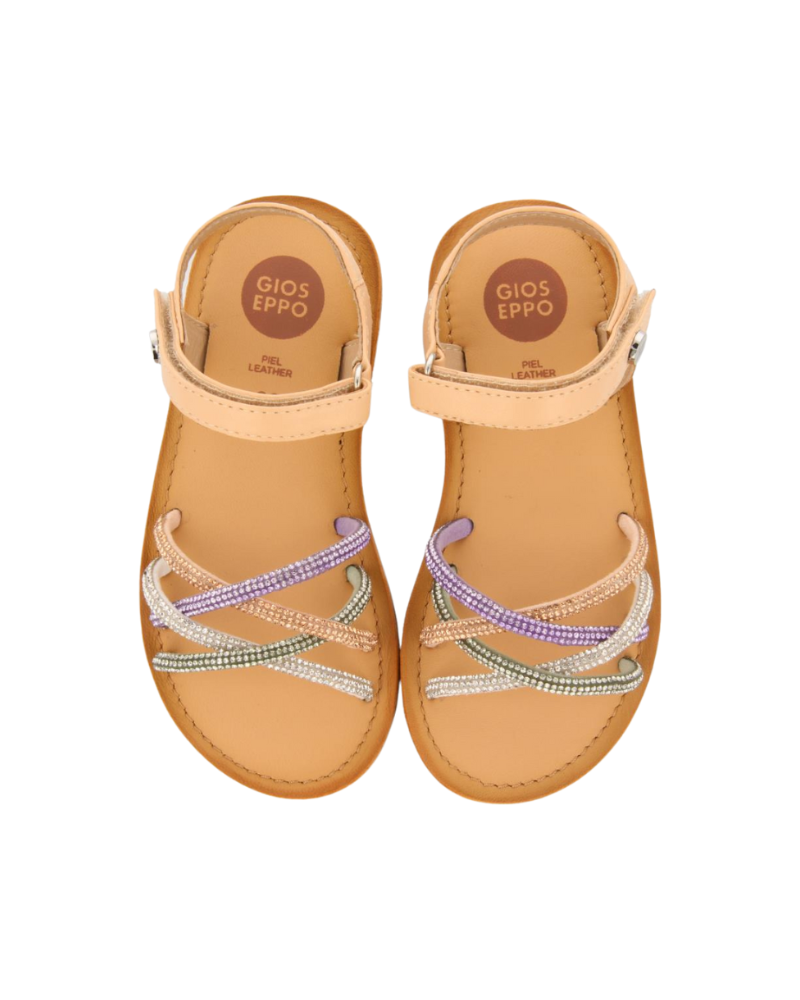 Nude Sandals With Multicolor Rhinestones Straps For Girl Affile image 3