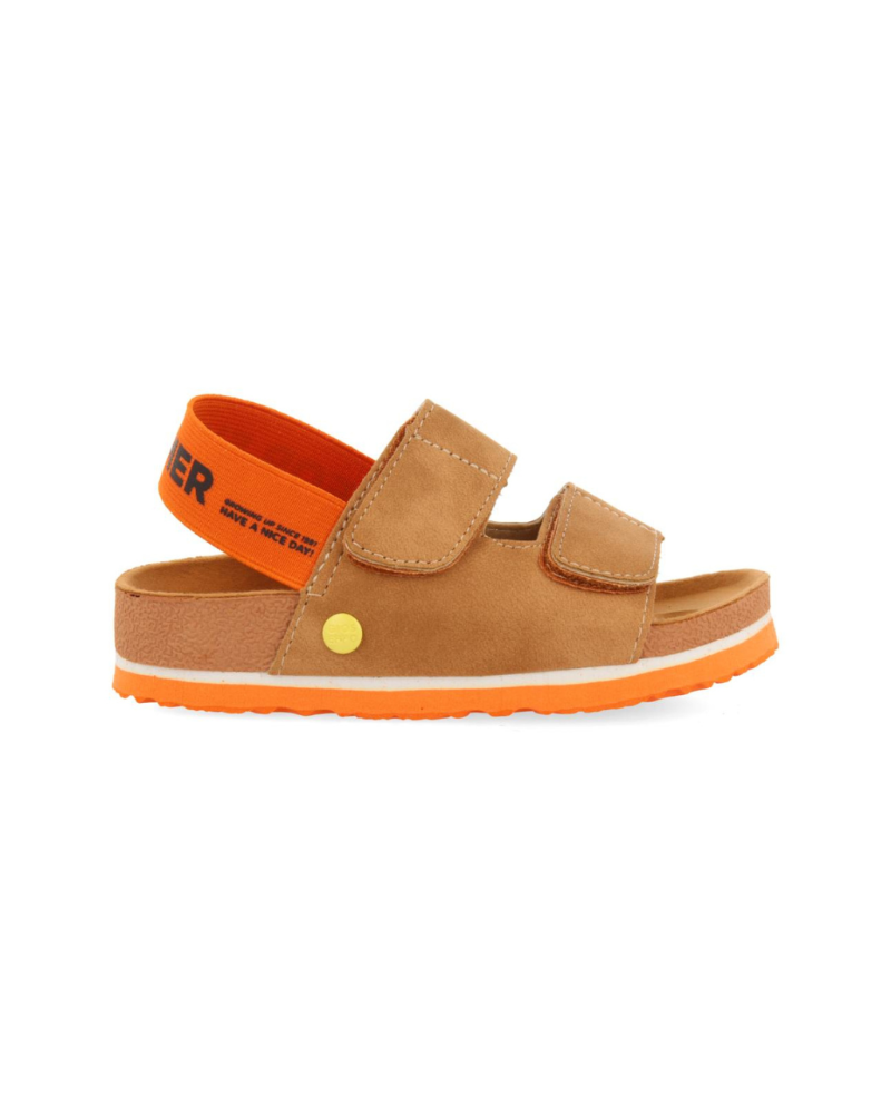 Courgis Boys Tan Footbed Sandals With Orange Details And Text image 1