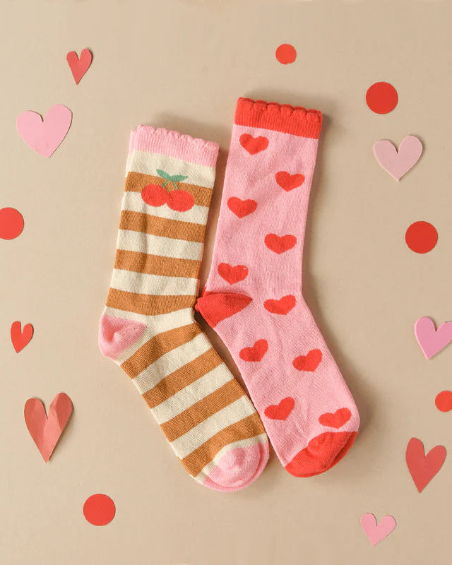 Stripy Cherry 2 Pack Socks image 1