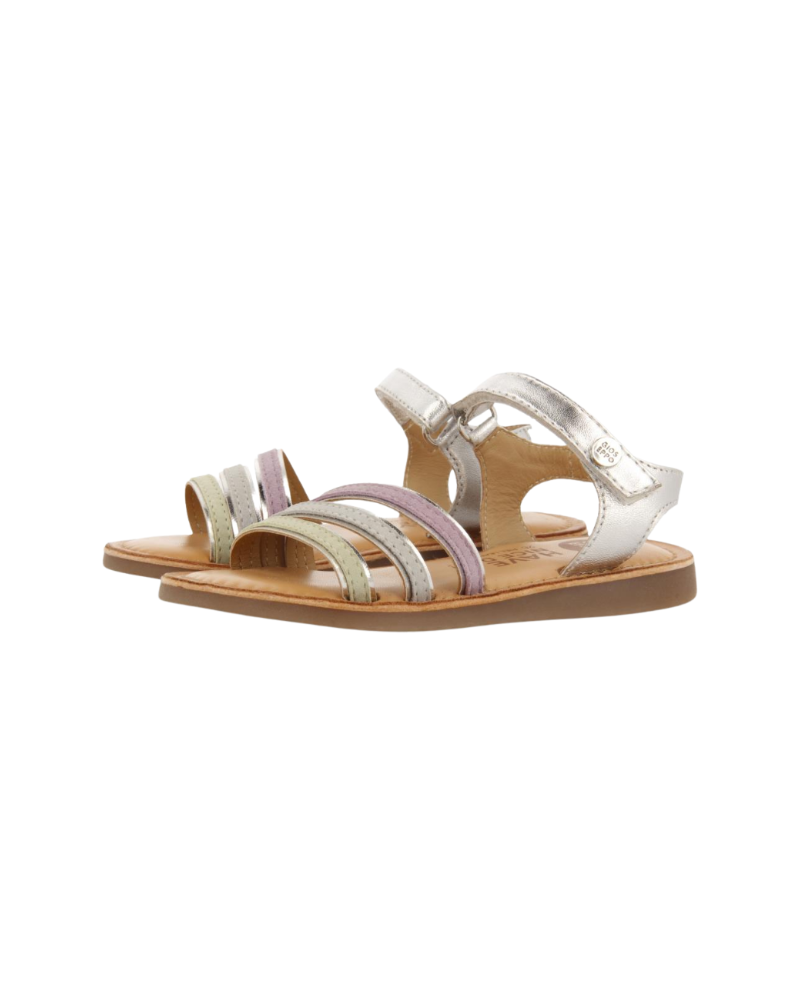 Angeja Girls Silver Sandals With Metallic Piping image 0