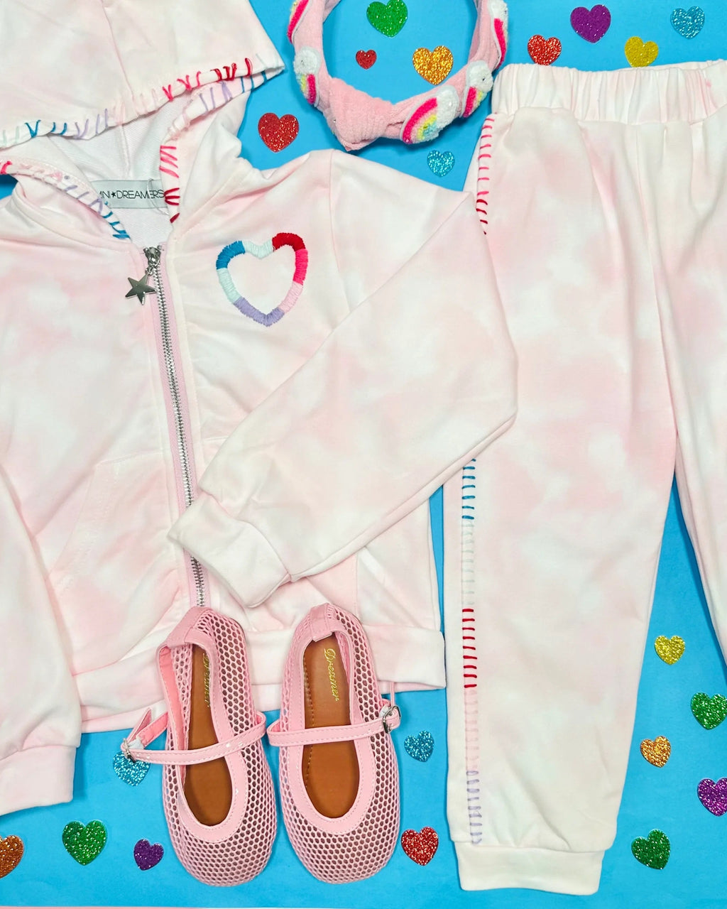 Ava Heart Stitched Tie Dye Hoodie And Sweatpants Set image 2