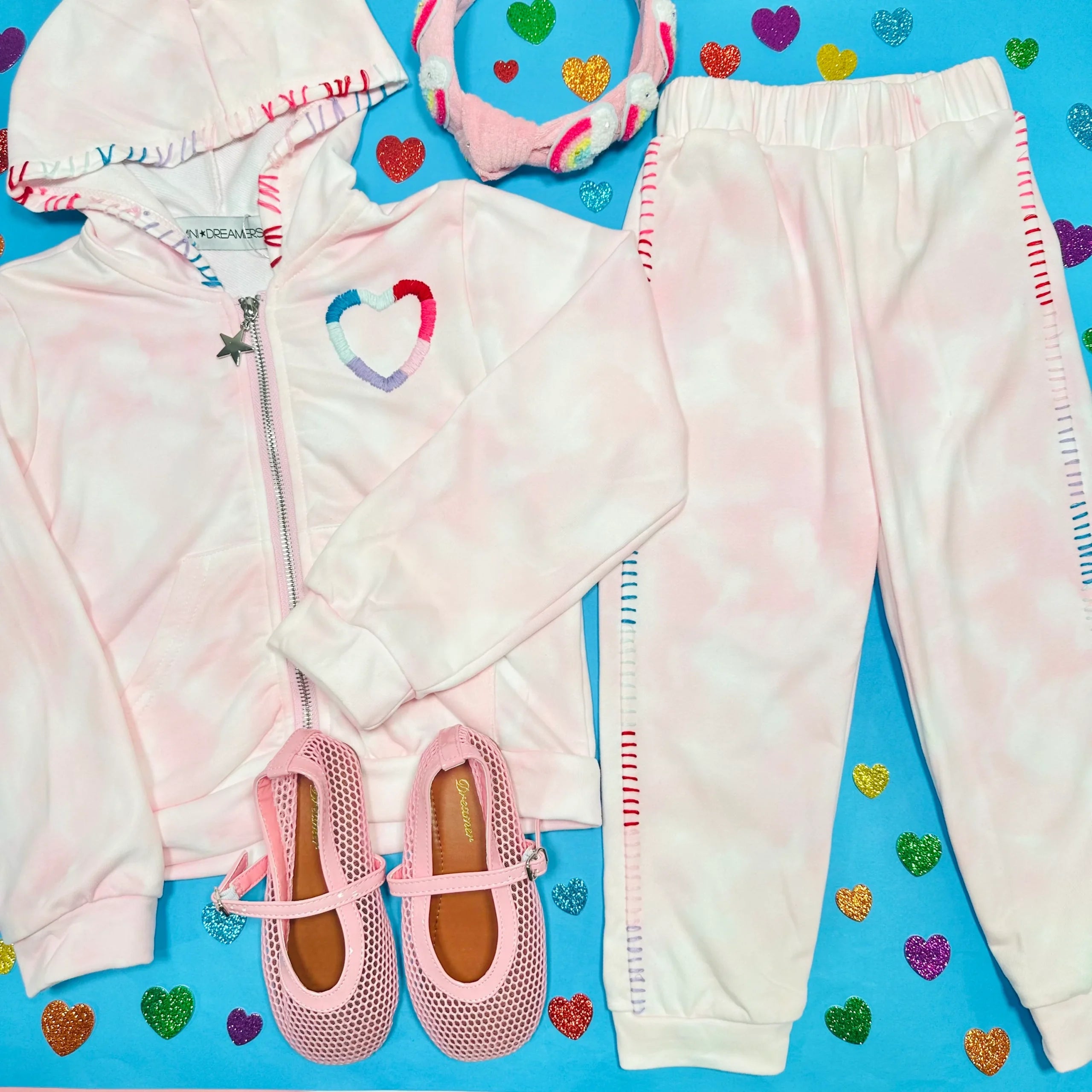 Ava Heart Stitched Tie Dye Hoodie And Sweatpants Set image 2