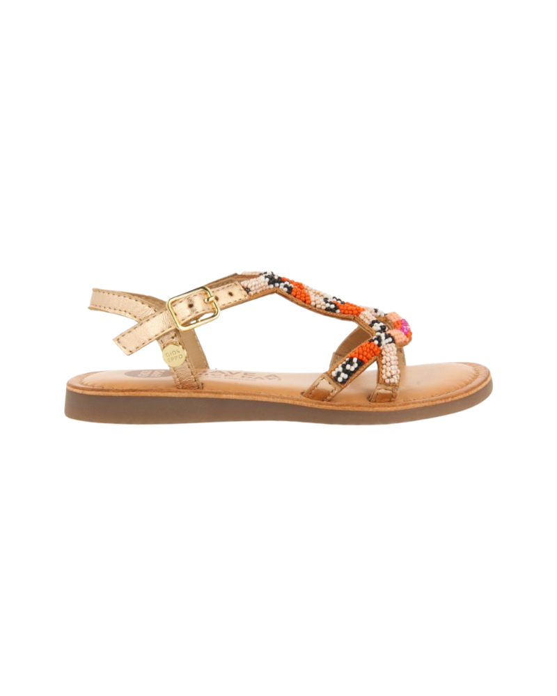 Calapan Girls Leather Sandals With Pink Geometric Embroidery image 3