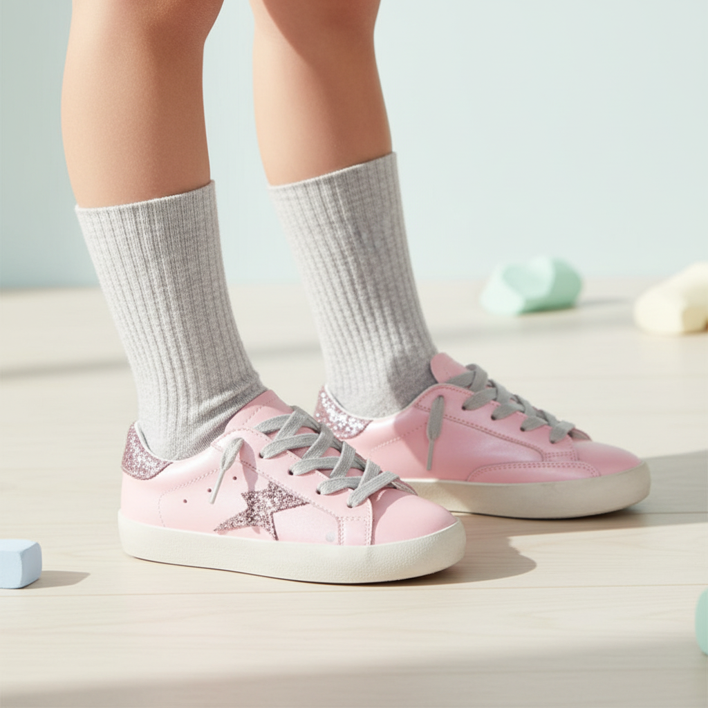 Rose Glitter Lightning Bolt Sneakers