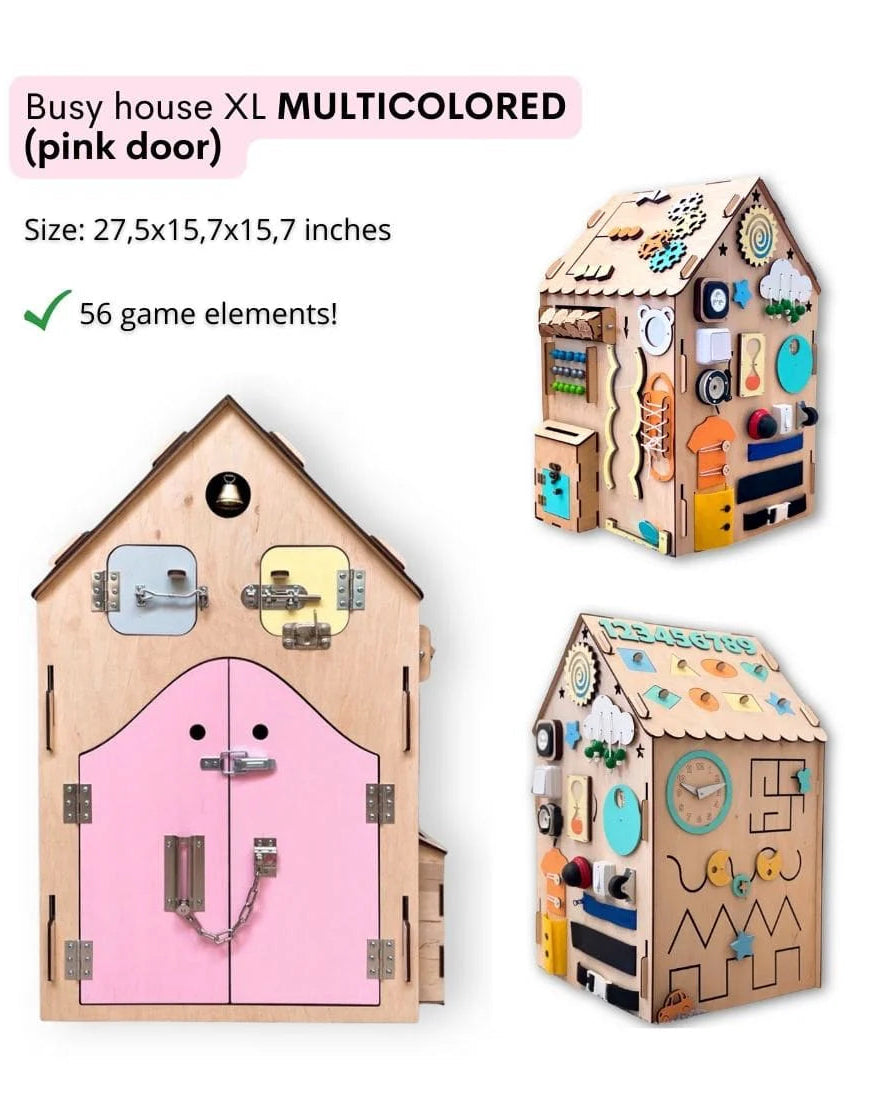Large Busy Board House (multicolored with a pink door) image 5