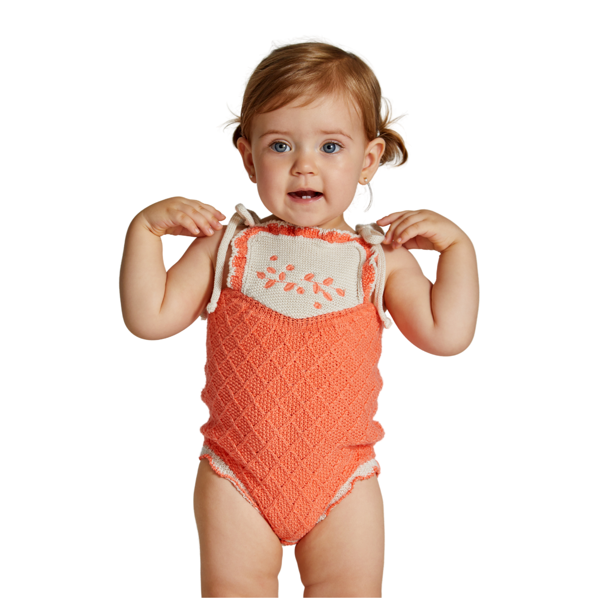 Coral Embroidered Romper image 0