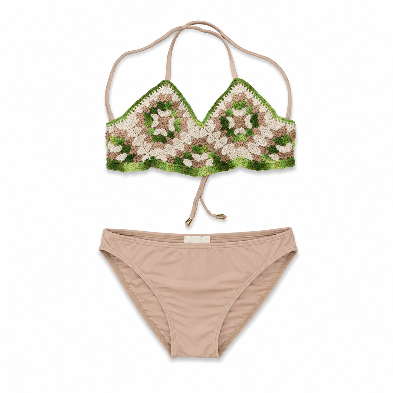 2 PC TAN TRIANGLE TOP CROCHET