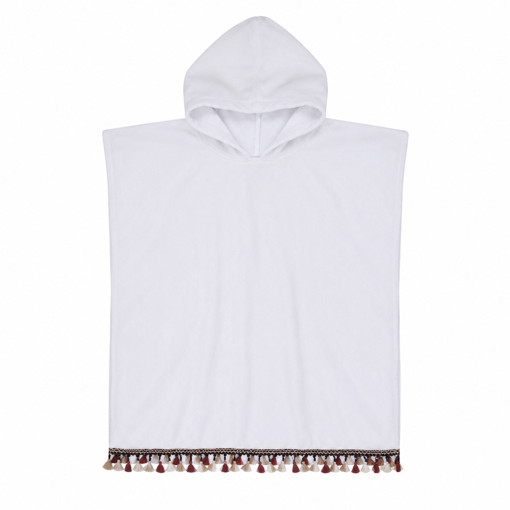 WHITE TERRY PONCHO WITH FRINGES