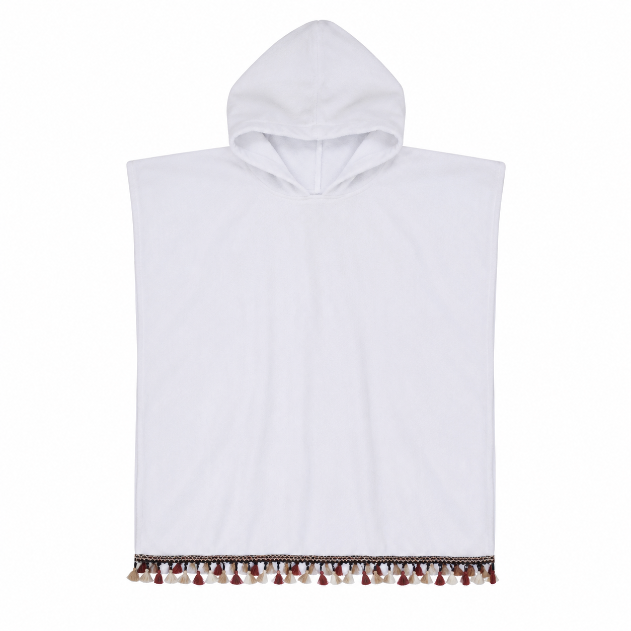 WHITE TERRY PONCHO WITH FRINGES