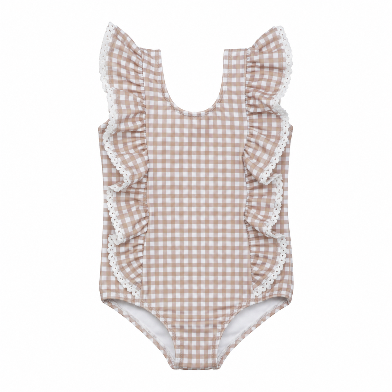 Girls tan gingham truffles 1 pc suit