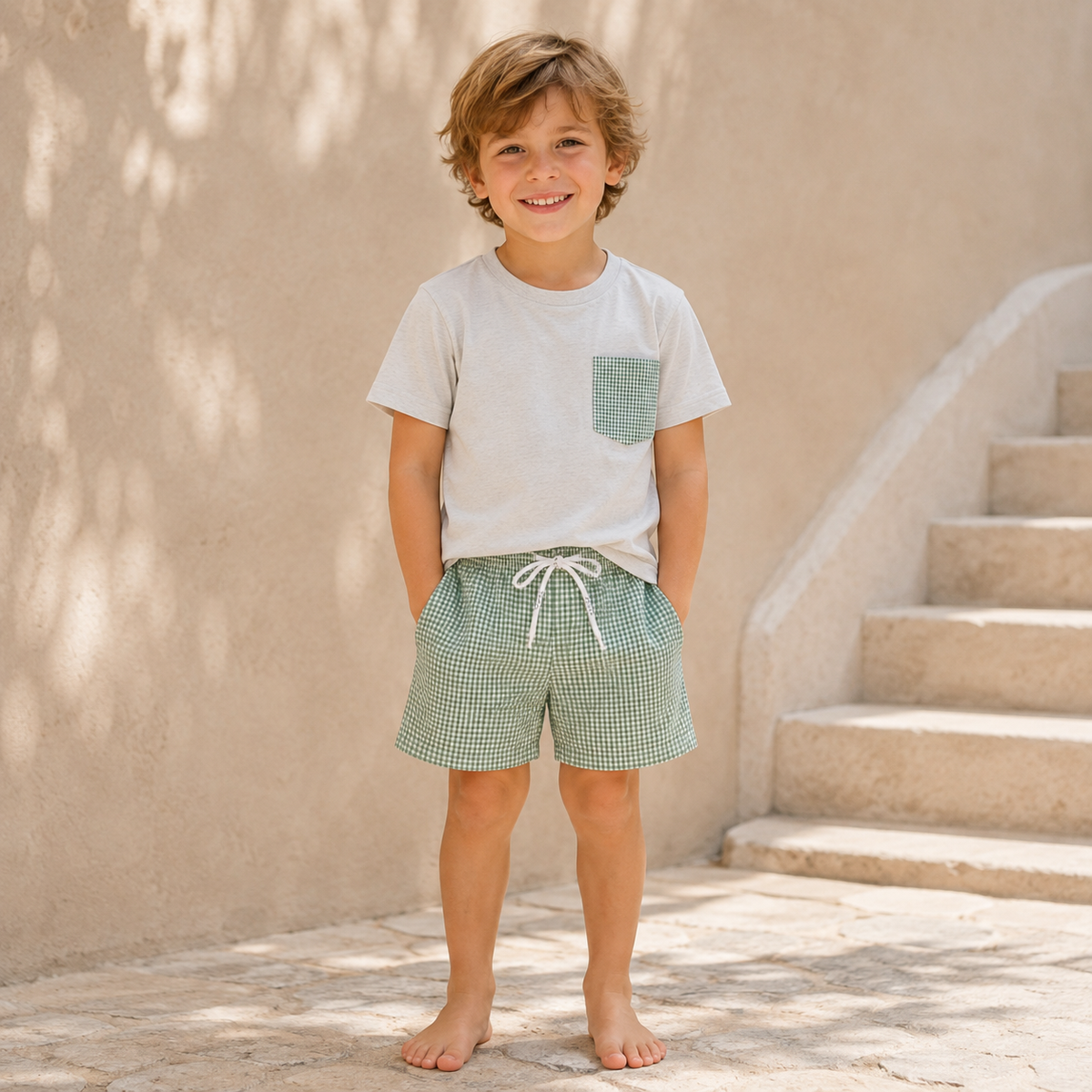 BOYS TRUNK GREEN GINGHAM