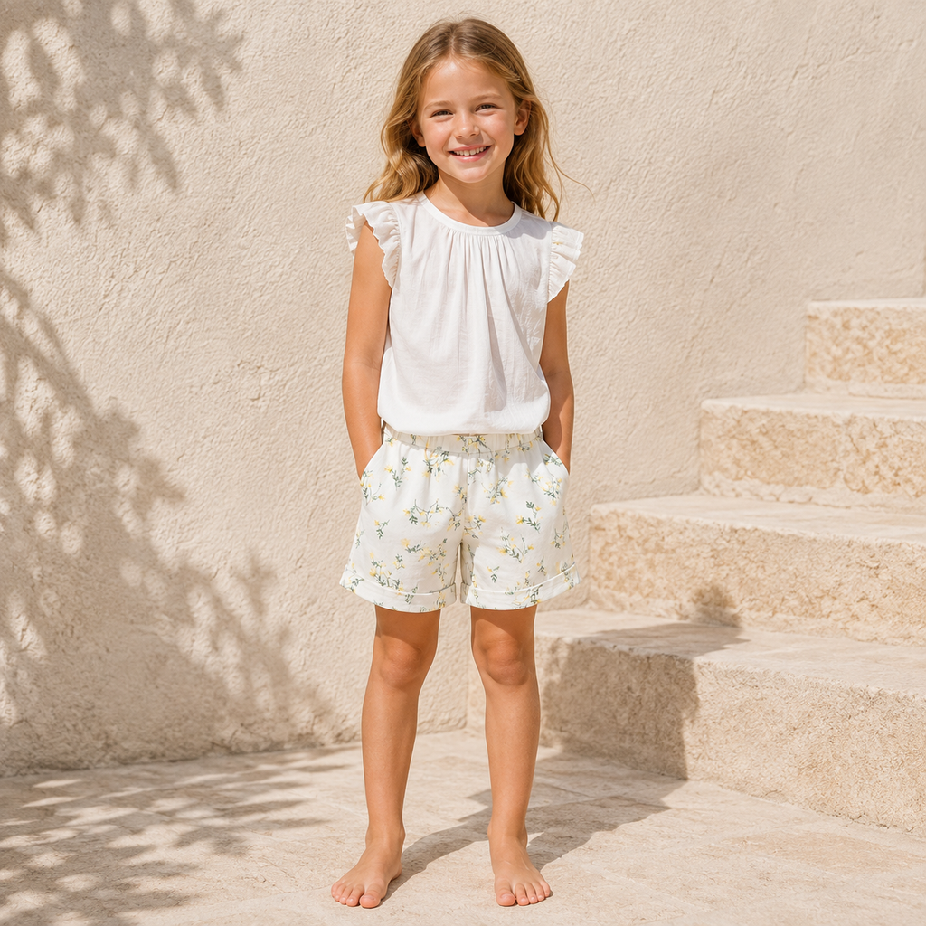 White Floral Shorts