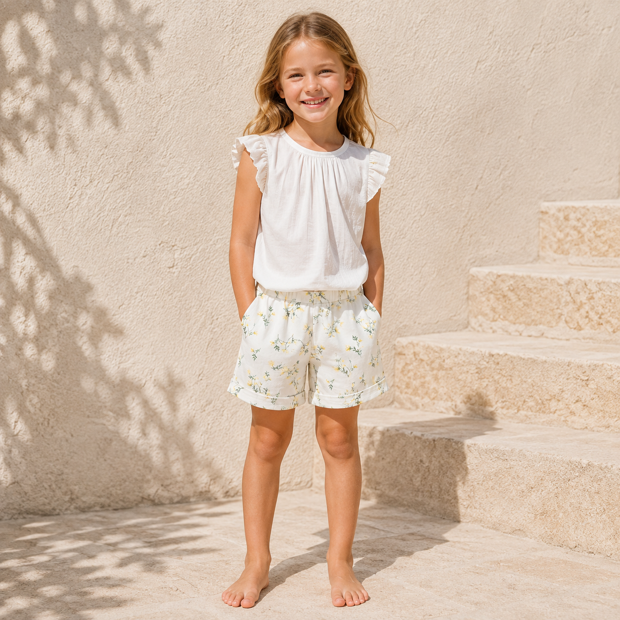 White Floral Shorts