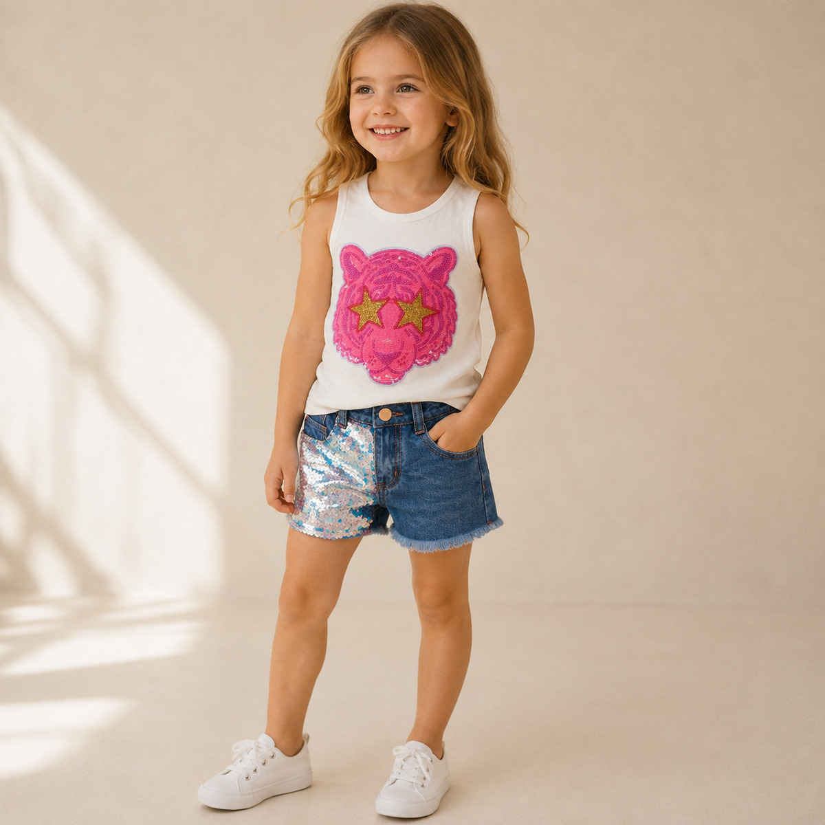 Mia Sequin Denim Shorts
