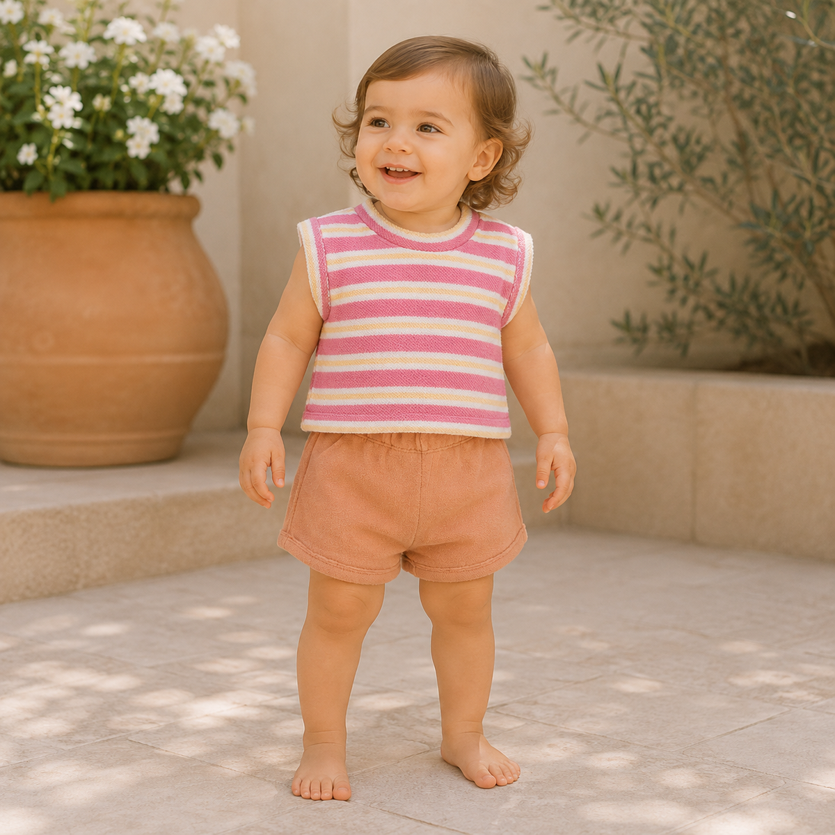 T-Shirt In Towel Stripes Azalea