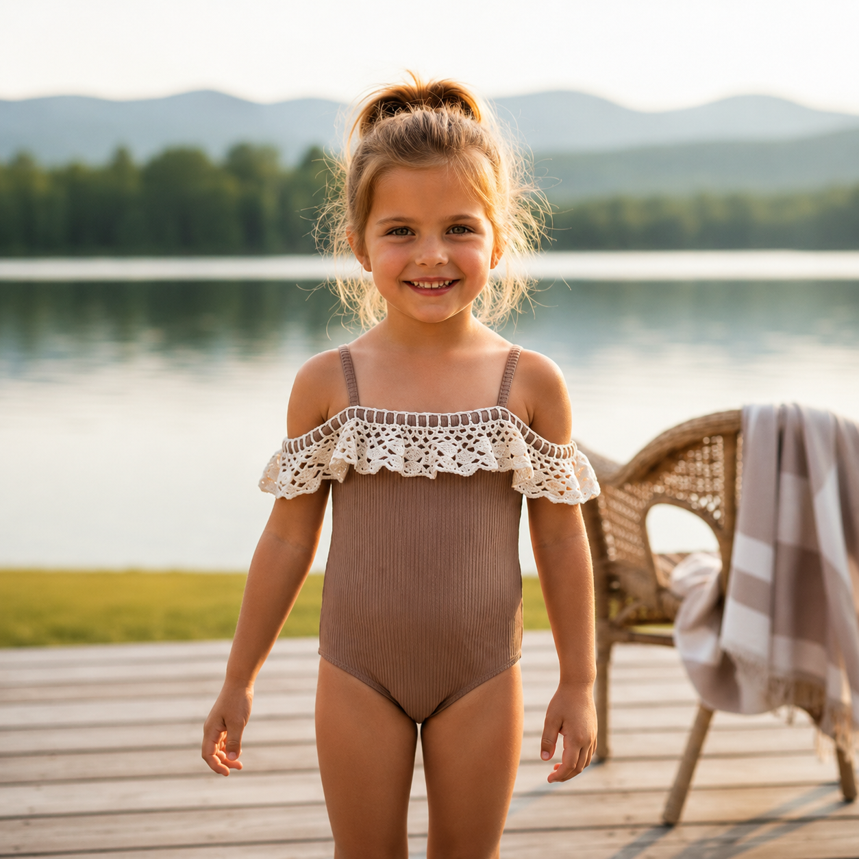 1 PC Tan Crochet Detail