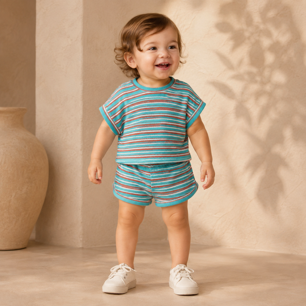 Shorts In Towel Stripes Turquoise