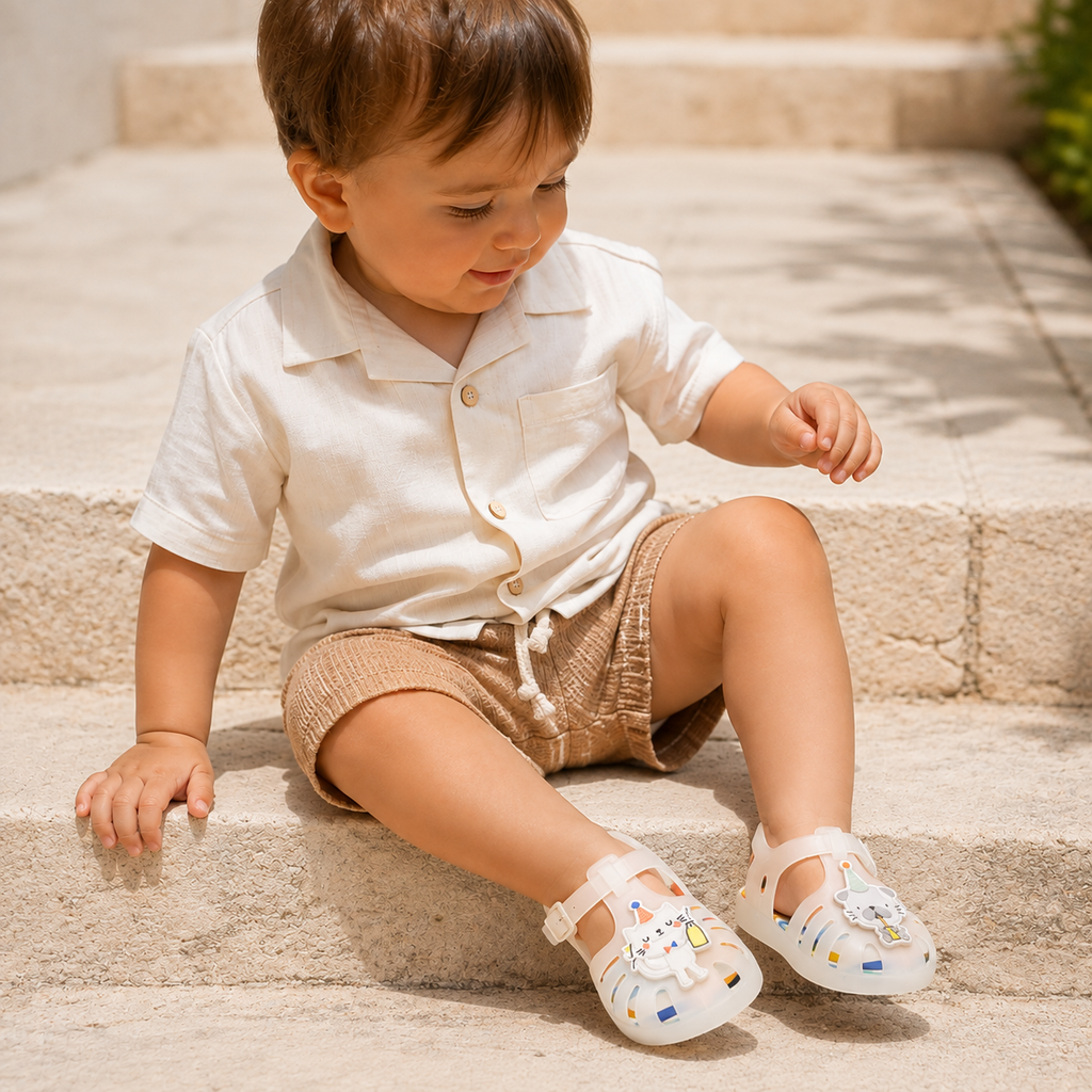 Uarini Babies White Jelly Shoes With Kitten And Puppy Design