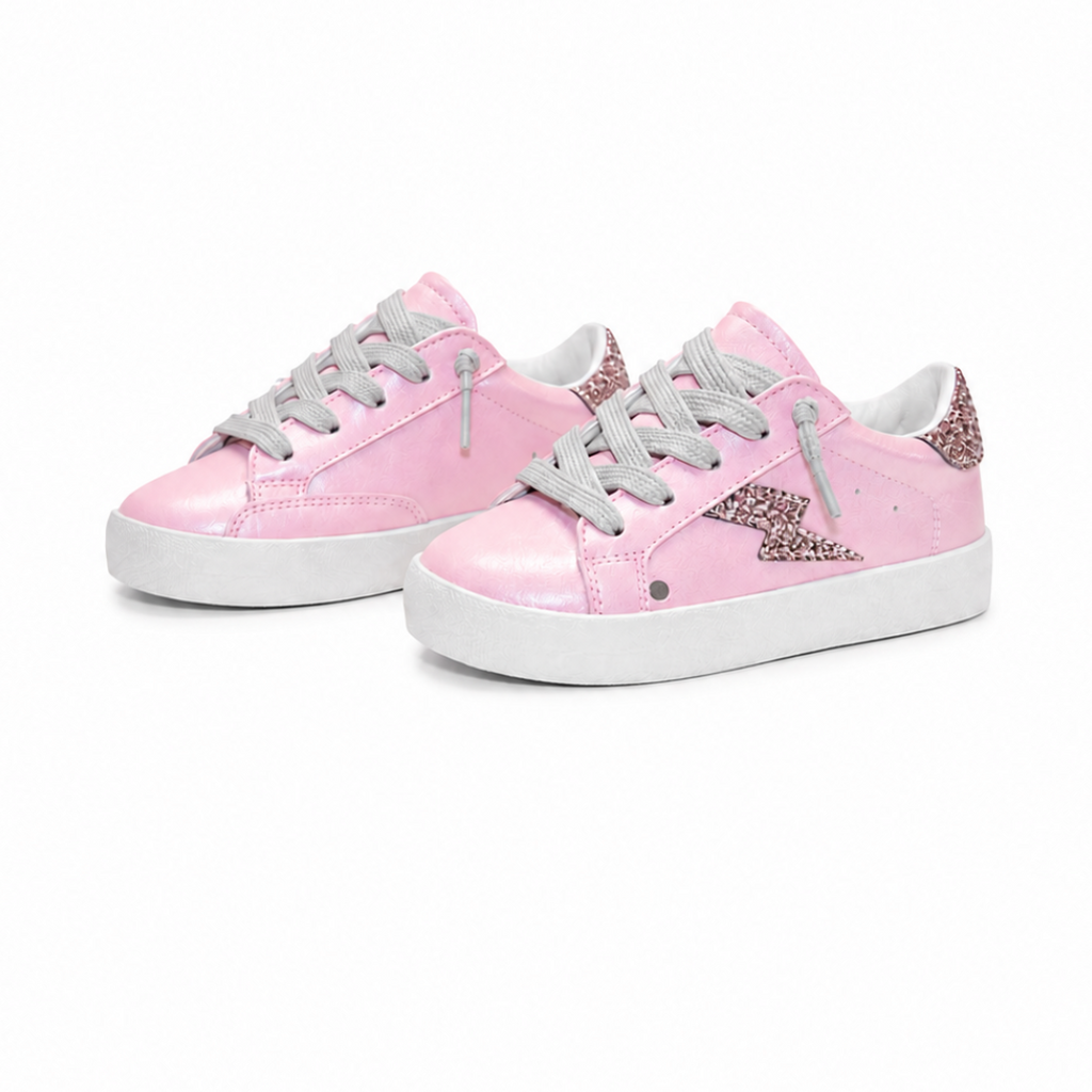Rose Glitter Lightning Bolt Sneakers