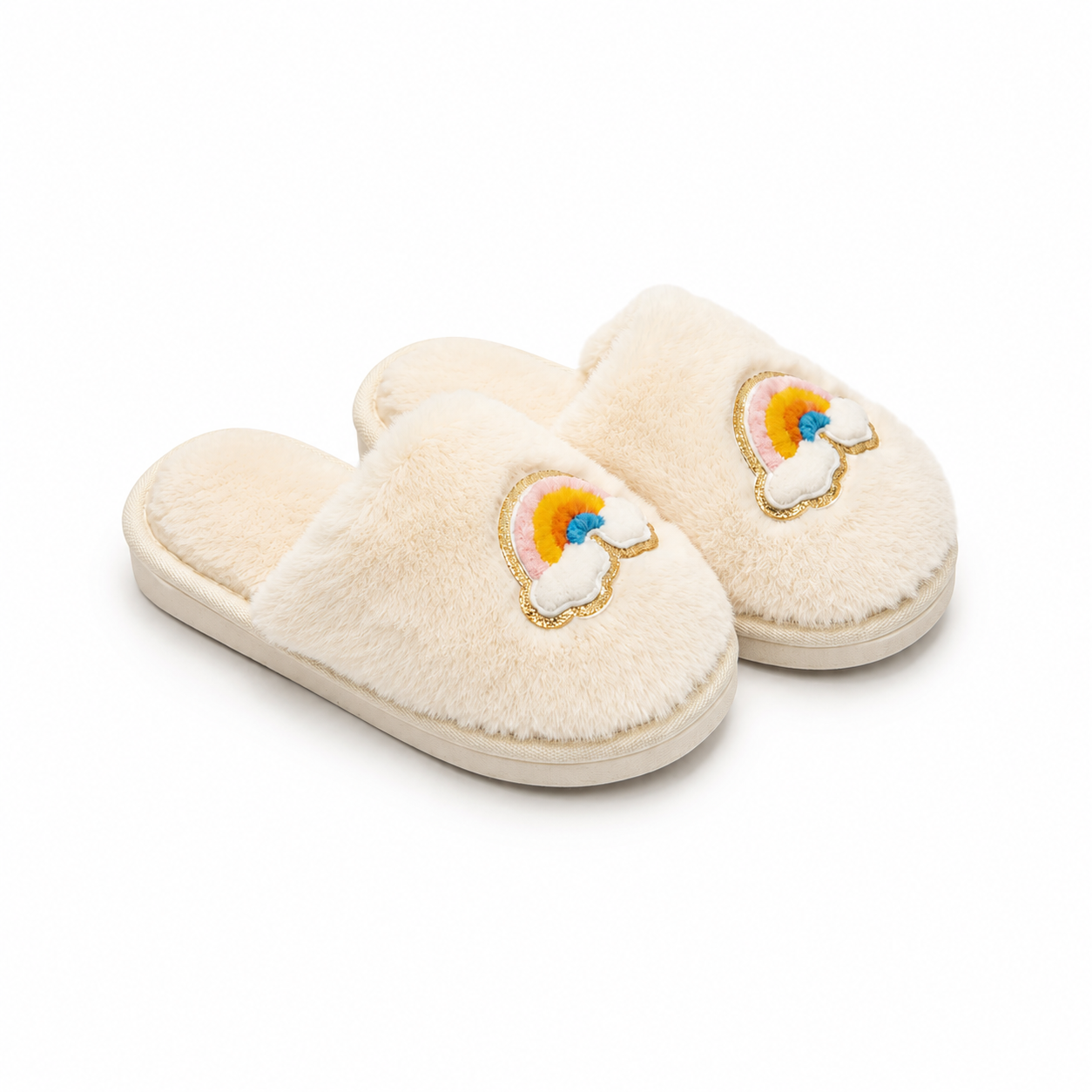 Cali Rainbow Fuzzy Slippers