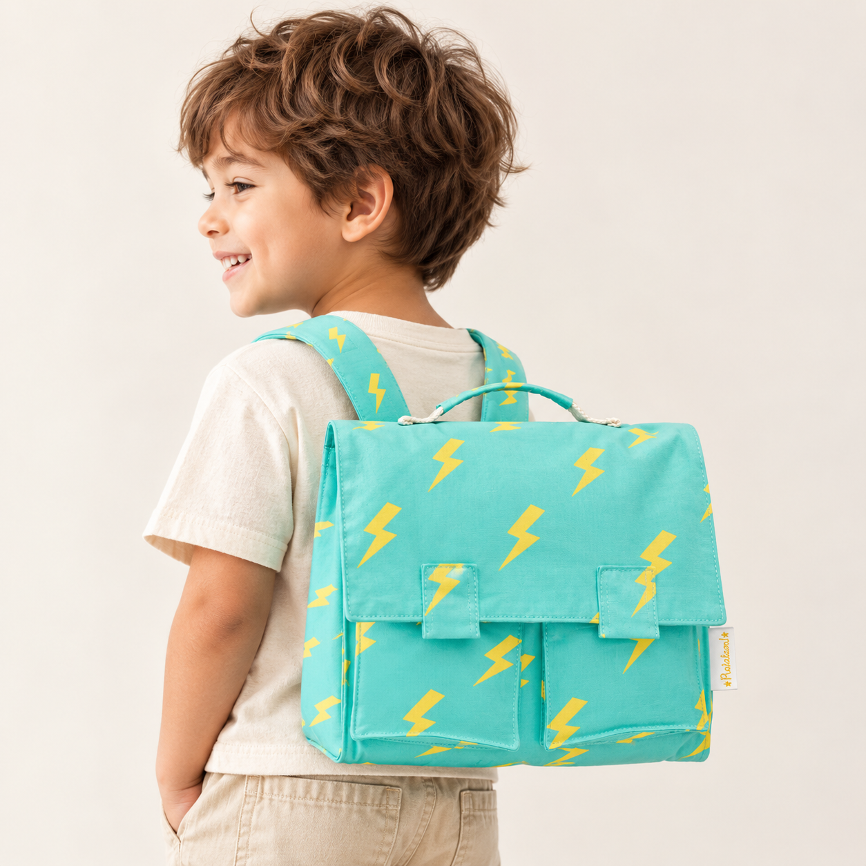 The Yellow Blue Lightning Bolt Pattern Cotton Satchel