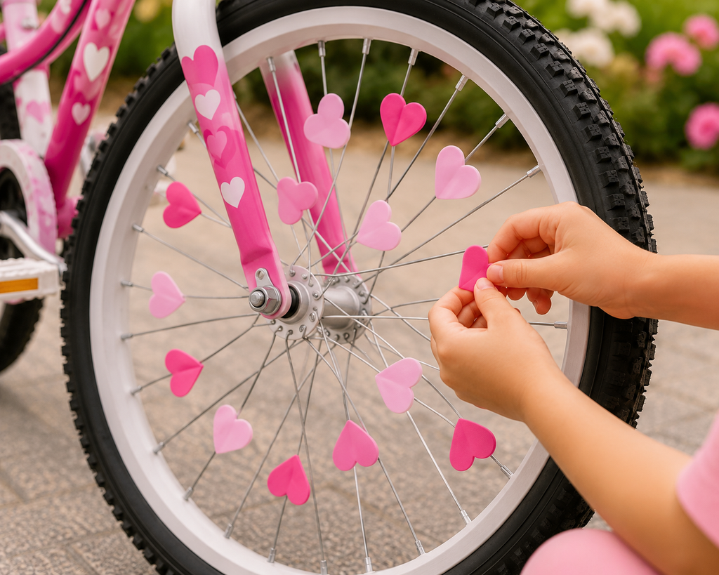 Pink Hearts Clip On Bike Wheels