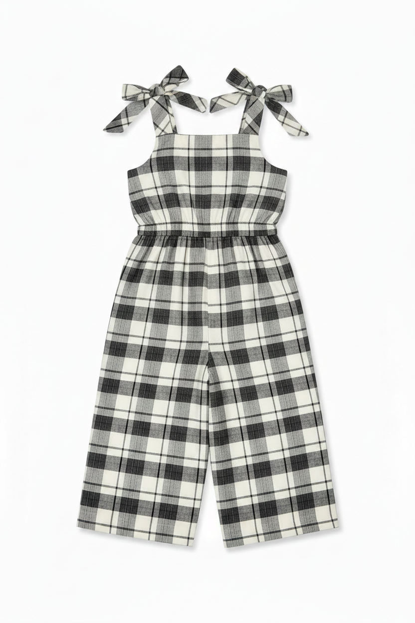 Black And Ivory Plaids Sky Jumpsuit