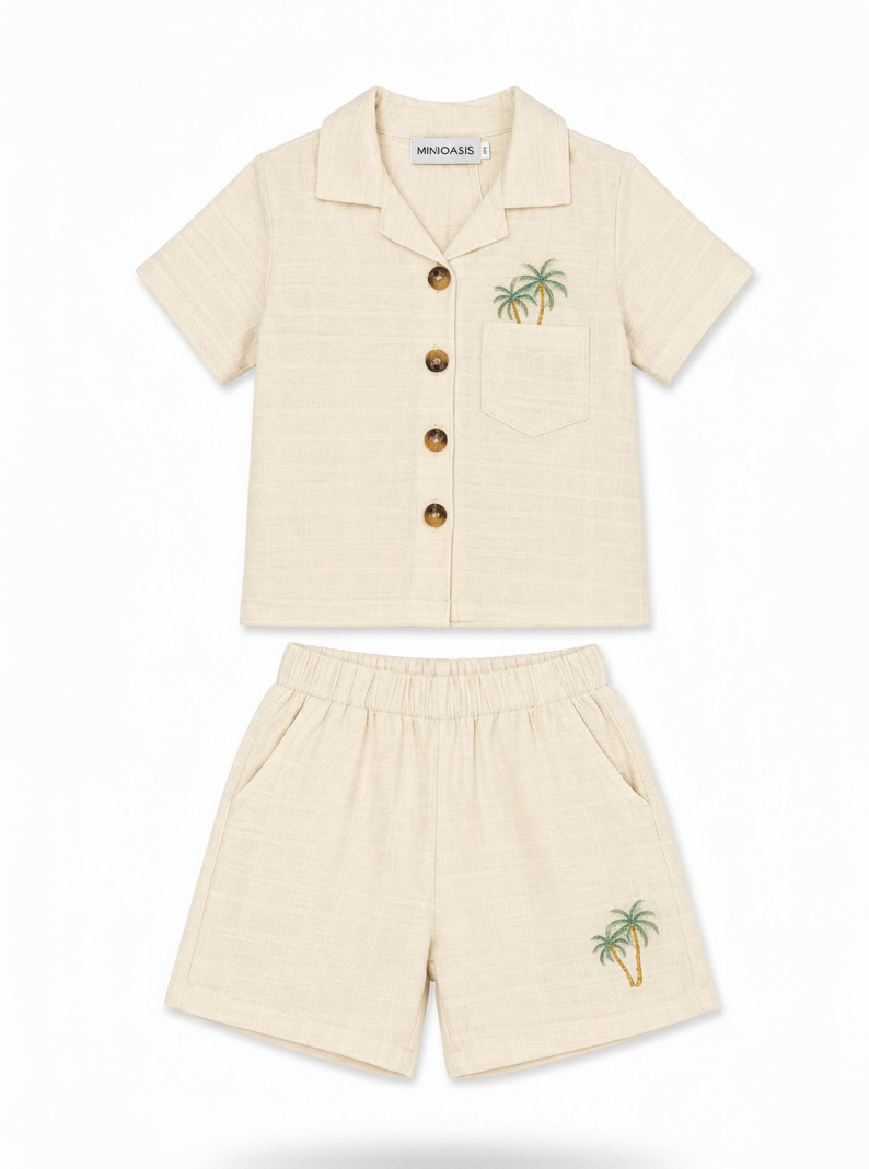 Jordan Palm Trees Knitted Button Down And Shorts Set