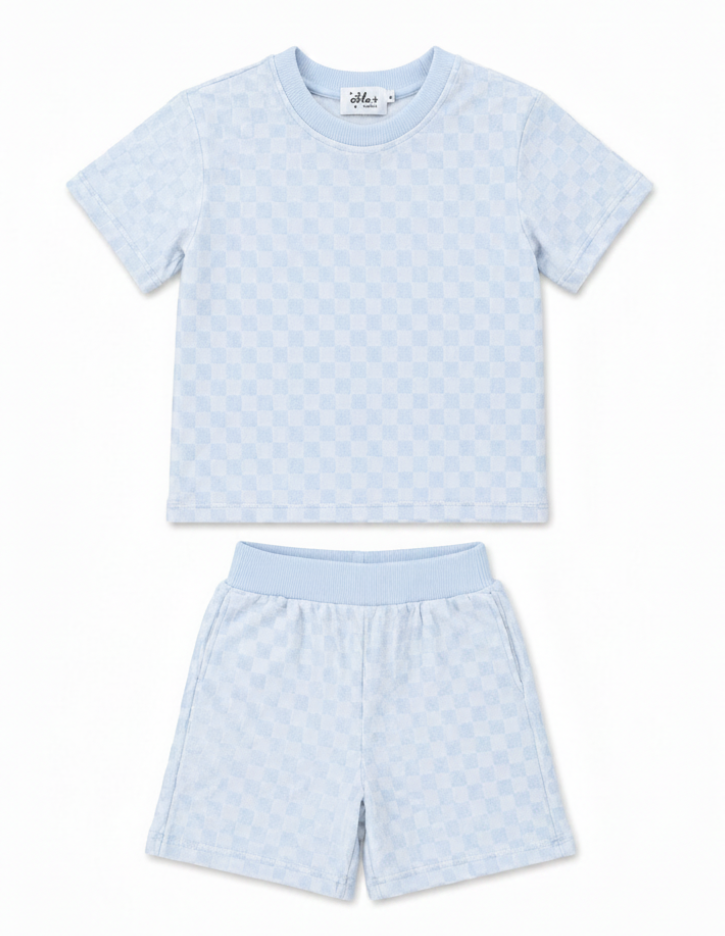 Blue Smiley Checkered Set