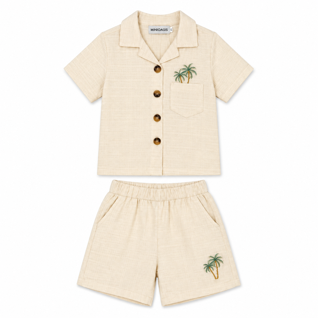 Jordan Palm Trees Knitted Button Down And Shorts Set