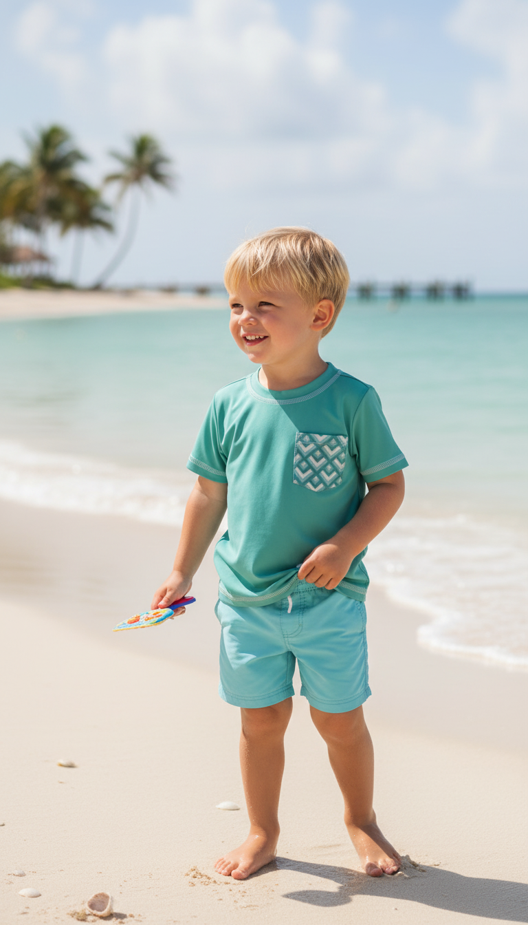 واقي طفح جلدي أخضر بأكمام قصيرة مع جيب شيفرون أخضر