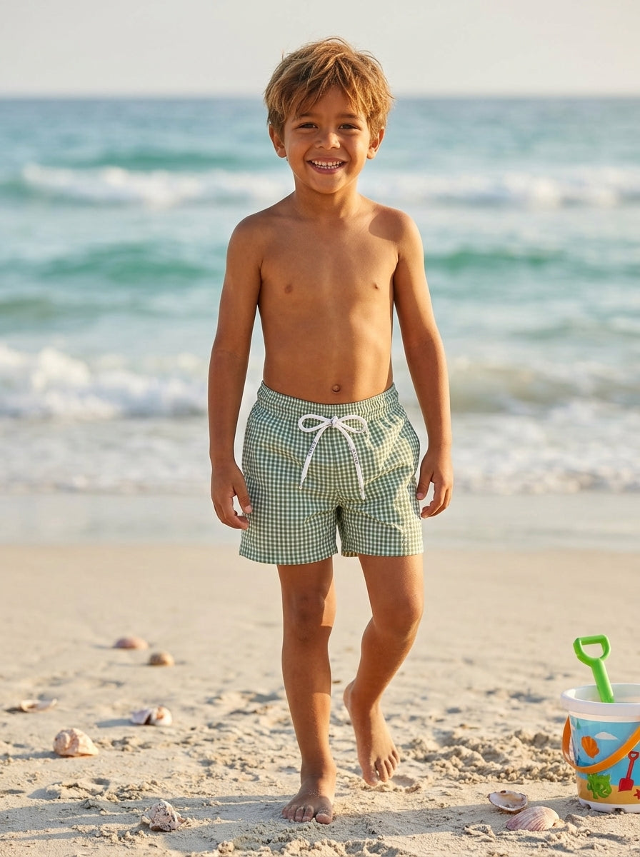 BOYS TRUNK GREEN GINGHAM