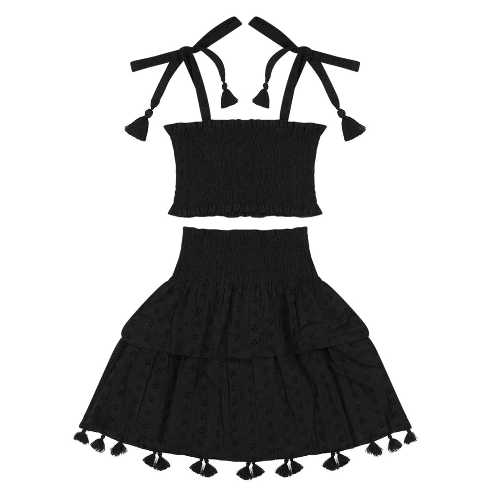 Noelle Girls Top and Skirt Set Black Eyelet